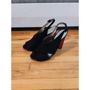 Diane Von Furstenberg Black Suede Criss Cross Strap Slingback Heels Shoes Red 8
